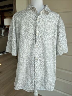 Julian & Mark Shirt Mens L White W/ Green & Blue Cotton Button-Up Short Sleeve